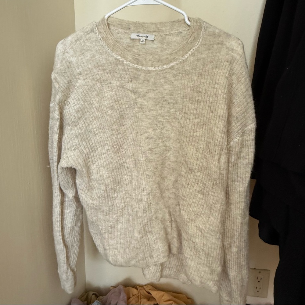 Madewell Cream Ribbed Crew Neck Sweater